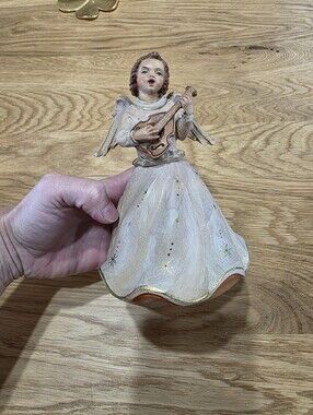 ANRI Hand-Painted Angel Figurine with Mandolin Music Box